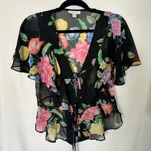 Topshop Floral Tie Top sz 10